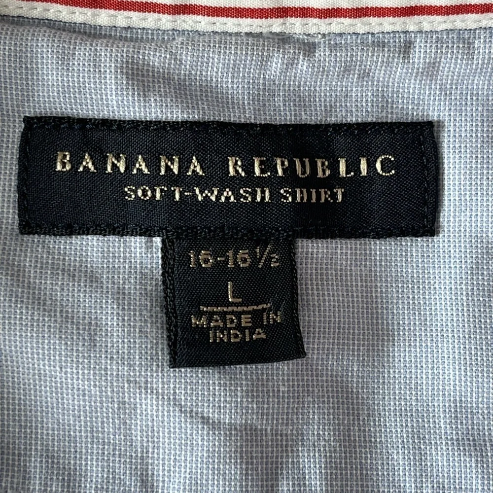 Banana Republic Soft Wash Button Up Shirt Red White Blue Pinstripe Cotton Mens L